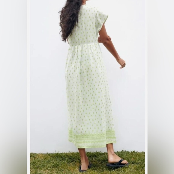ZARA Embroidered Rustic Tunic Midi Dress Beach Cover Up White/Green Sz M - Picture 3 of 14